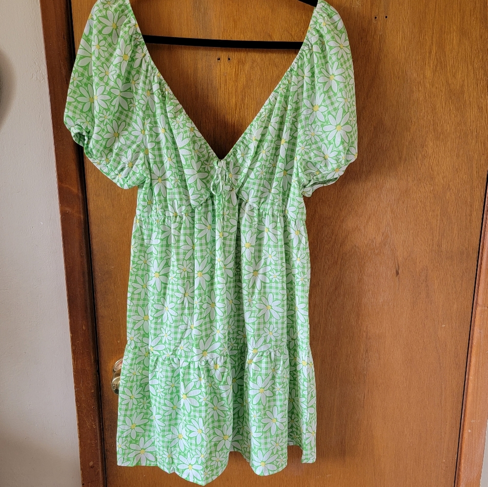 ASOS Tiered Mini Dress in Gingham Daisy print